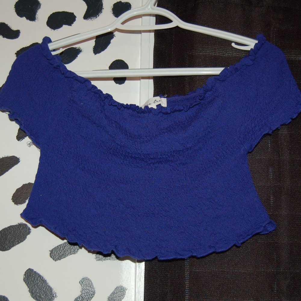 Love Tree blue off shoulder crop top